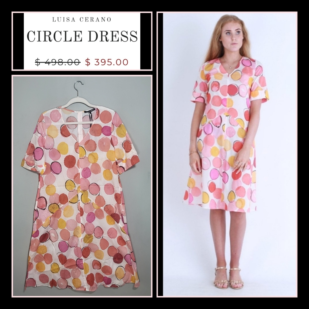 NWT LUISA CERANO Circle Dress | Size 12 | 100% Cotton | Natural Watercolor